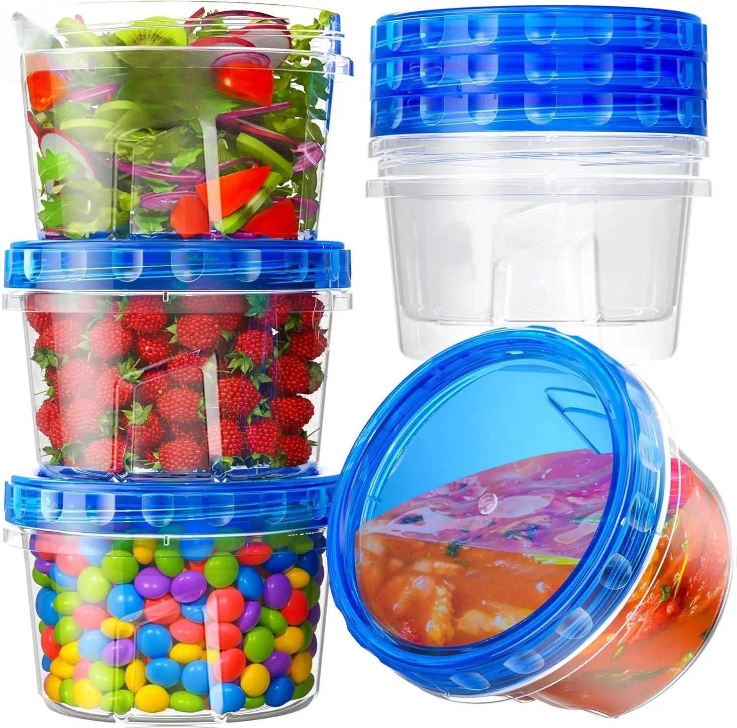 6-Pack Durable BPA-Free Polypropylene Food Storage Containers, Airtight Leak-Proof Twist-Top Lids, Reusable Stackable Lightweight, Microwave & Dishwasher Safe for Meal Prep, Maintains Freshness, Six Packs, Microwave-Safe