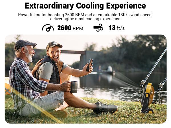 Smart Frog 2026 Upgraded 20000mAh Portable Rechargeable Camping Fan, Battery Powered Outdoor Cordless Fan | 3 Speeds Strong Airflow, Up to 60H Run Time, 3 Brightness LED Lights, Lightweight Fan Ideal for Camping, RV, Job Site, Beach, Tent, Travel & Indoor