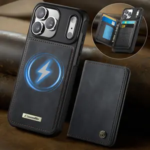 Magnetic Phone Case for iPhone 17 Pro Max, 16e, 15, 14, 13, 12, 11 Pro Max, Plus, Smartphone, Business Style, Luxury Leather Look, Dual Card Slot, Cash Wallet