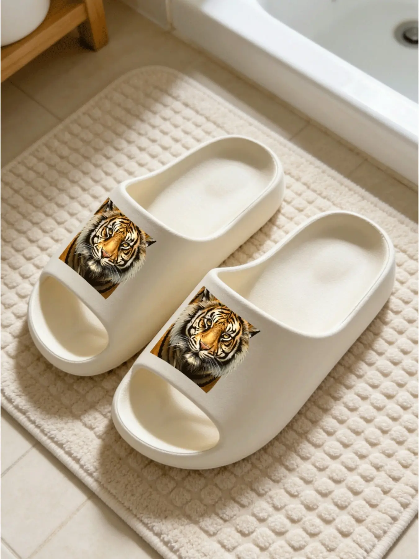 Women's Realistic Tiger Print Slippers, Soft Eva Sole Non-Slip Bath Mat, Casual Home Wear, Perfect for Bathroom & Dormitory
