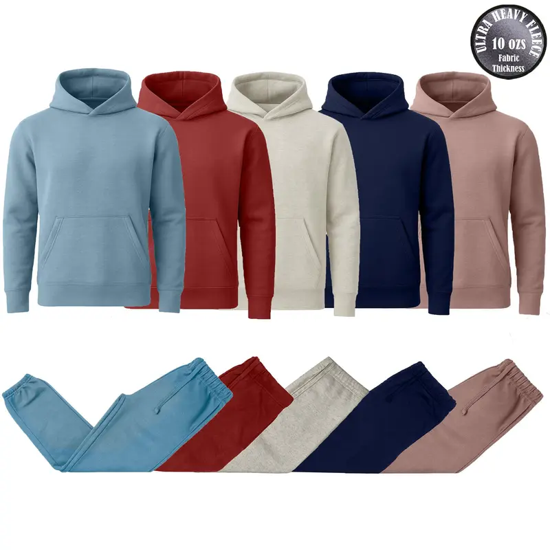 Men’s Heavyweight (10 oz) Soft Fleece Cotton Blend Pullover Hoodie & Sweatpants Jogging Set