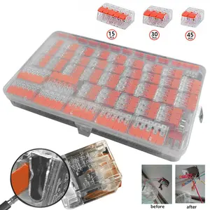 Compact Wire Connectors 90Pcs 221-412 Lever Nut Set for 2/3/5 Conductor Wires PC Insulated Terminal Cable Reusable Electrical Connectors