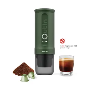 Outin Nano Portable Espresso Machine (Forest Green)with Self-Heating, 12V/24V 20 Bar Mini Car Coffee Maker, Compatible with NS Capsule & Ground Coffee