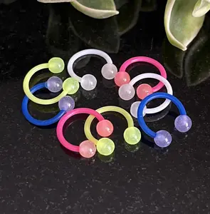 PAIR of Unique Glow in Dark Flexible Circular Barbells Septum Ring - 16g - Internal Diameter 10mm - White, Pink, Blue or Green!