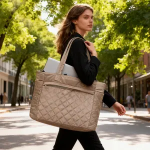 Versatile Tote Bag for Women - Practical Laptop Bag with Large Quilted Design, Ultra Lightweight Puffer Shoulder Bag for Travel
