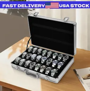 Lockable Aluminum Watch Organizer Case 24+8 Slot Padded Display Storage Suitcase