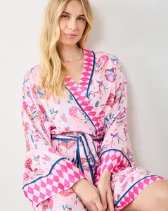 Swooning Sparrows - Eco Satin Robe - Pink Petal Swooning Sparrows - Eco Satin Robe - Pink Petal