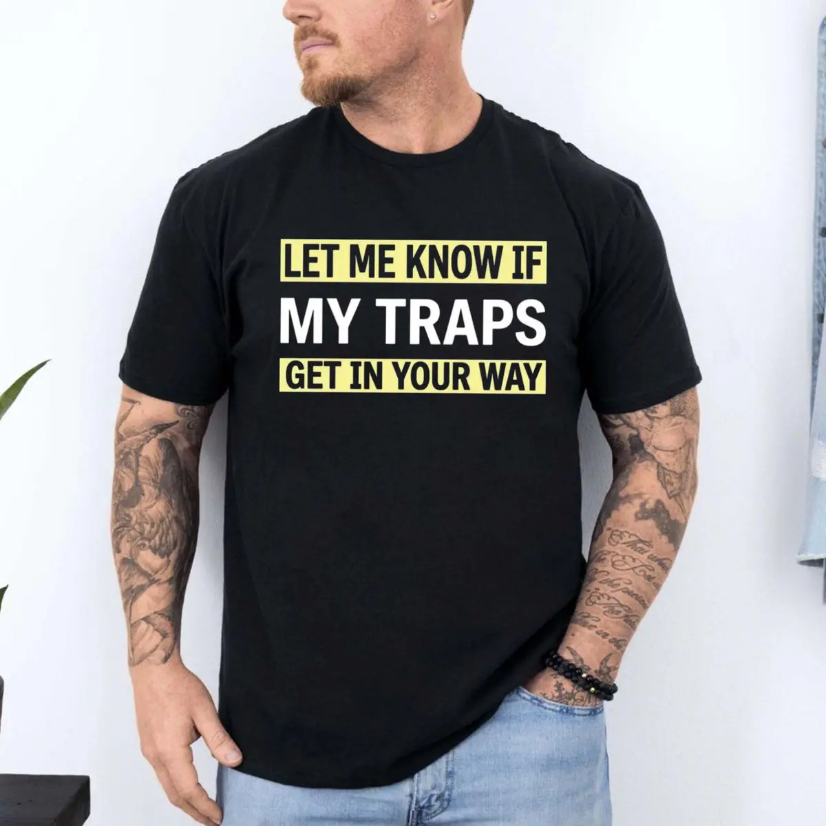 Funny Gym Shirt, “Let Me Know If My Traps Get In Your Way” Graphic Tee, Fitness Workout T Shirt, Unisex Short Sleeve Tee, Crew Neck Graphic T-Shirt
