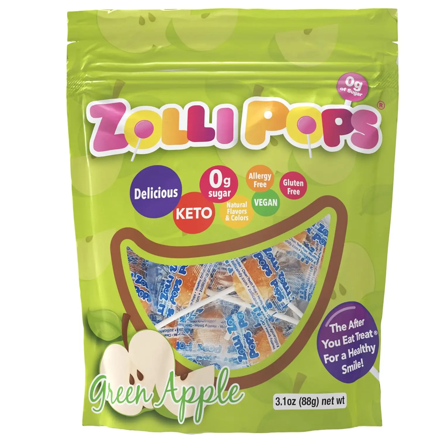 Zollipops Clean Teeth Lollipops, Green Apple, 3.1 Oz