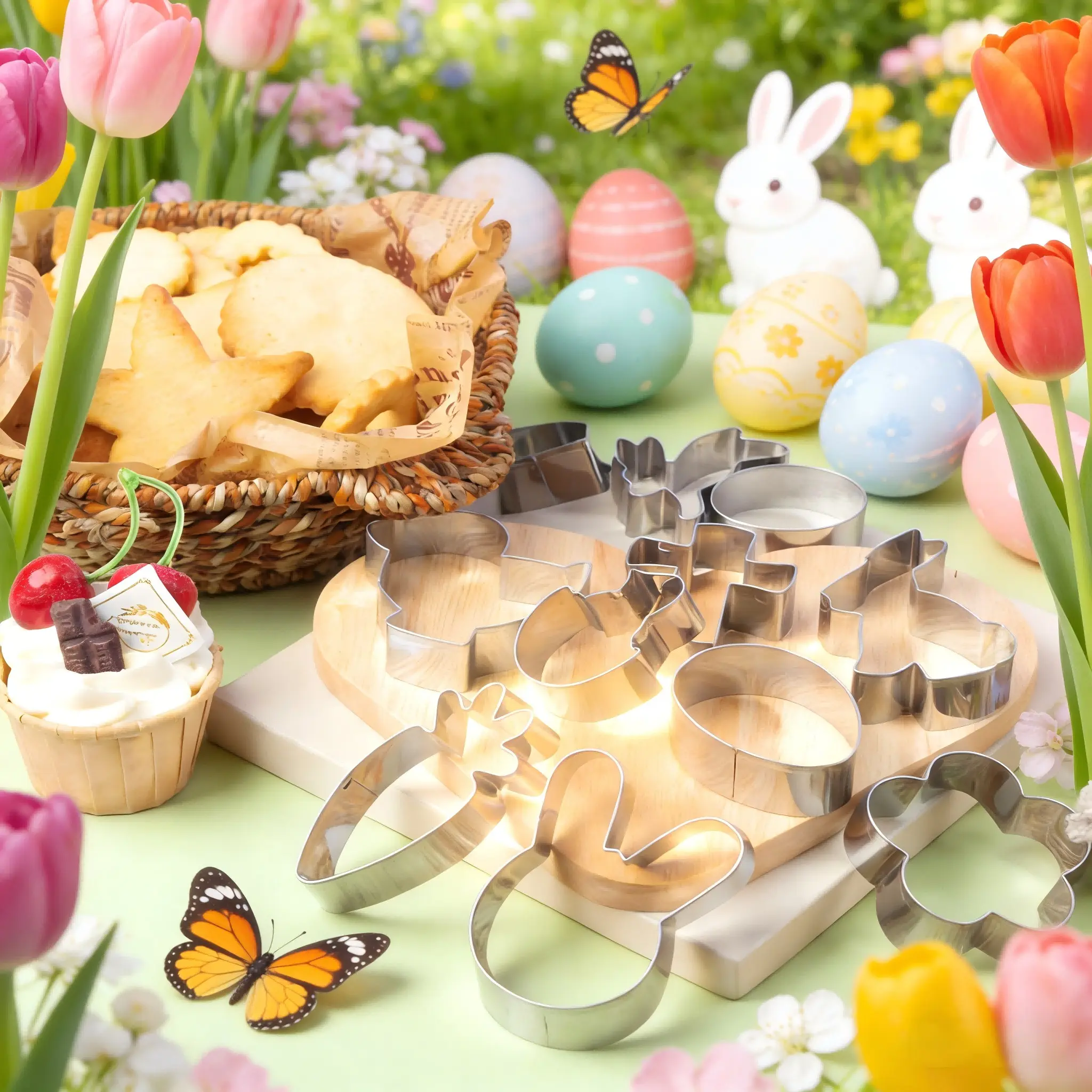 6/12pcs Easter Cookie Cutter Set, Bakeware, Baking Tools, Stainless Steel Bunny, Egg, Carrot, Chick Shapes Holiday Baking Molds for Cake Decorating, Fruits, Fondant & Sandwiches, Party Supplies for Spring Festive Celebrations, Ideal Gift for Kids & Adults