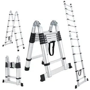 GARVEE Telescoping Ladder with Tool Tray - Aluminum Folding, Collapsible, Extendable Ladders Available in Heights of 12.5FT, 14.5FT, 16.5FT, 18.5FT