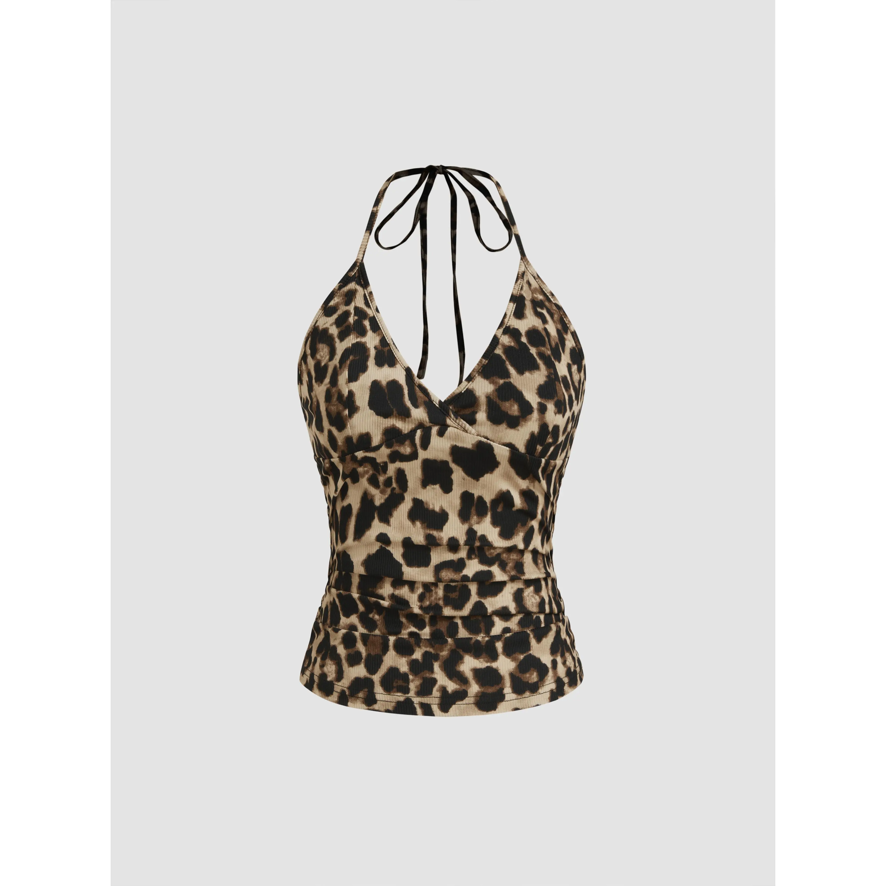Cider [4 colors, size 0-26] Halter Neckline Leopard Knotted Cami Top