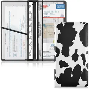 Cow Print Leather Car Registration and Insurance Card Holder Vehicle Glove Box Organizer for Documents Driver License and Cards