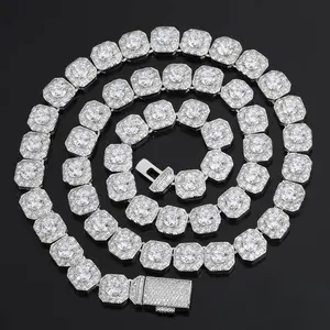 ICE HUE 9mm Iced Out Cuban Link Chain, Copper Plated Long Square Link Chain with Rhinestone Studded Accents, Luxury Hip Hop Statement Jewelry for Women, Daily Wear Zirconia Necklace