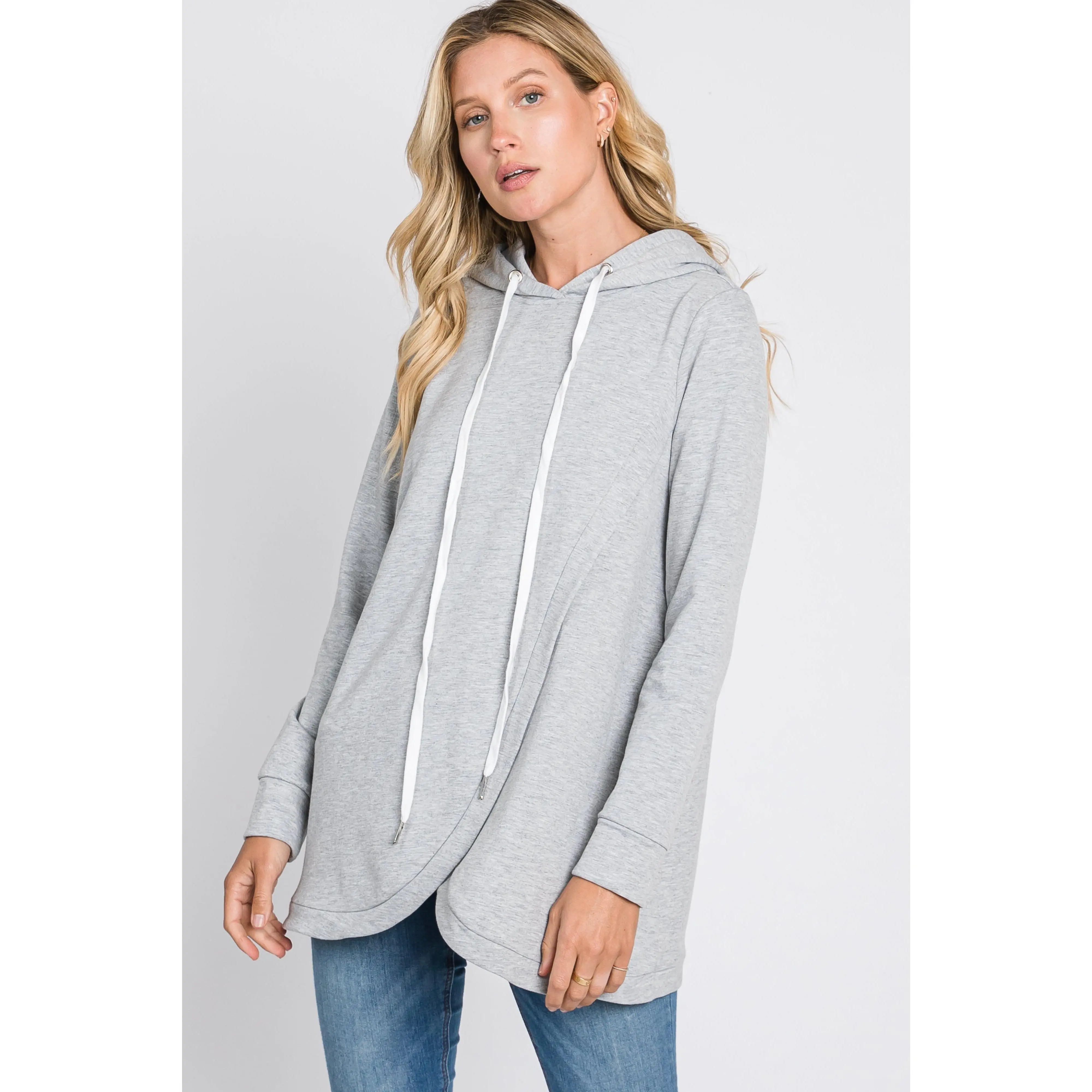 Heather Grey Layered Front Nursing Fleece Hoodie