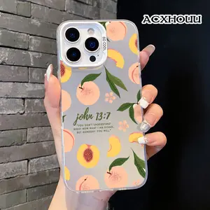 Trendy Original Design Lanyard Case for iPhone 17 16 E 15 14 16promax 16pro 15pro 13 12 11 Peach Pattern John 137 Durable Cover Unique and Eye-Catching iphone 13 cases iphone 14 pro case