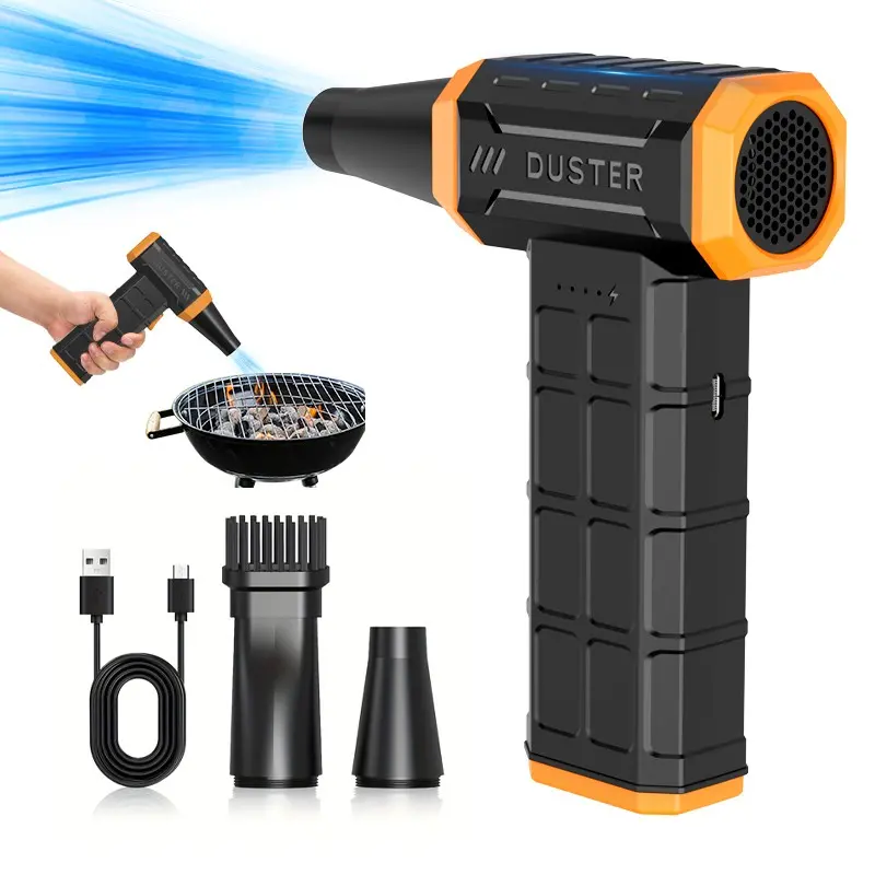 Portable Turbo Hair Dryer, 3-Speed Cordless Fan Vacuum, Handheld Cooling Blower, USB-C Rechargeable Personal Fan for Camping & Keyboard Cleaning