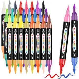 24 Colors Dual Tip Acrylic Paint (48 colors/24 pieces), Waterproof, Non-Toxic, odorless, Suitable for Paper, Pottery, Stones, Backpacks, Glass