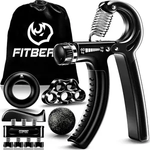 FitBeast Funny Hand Grip Strengthener Workout Kit (5 Pack) Forearm Grip Adjustable Resistance Hand Gripper, Finger Exerciser, Finger Stretcher, Grip Ring & Stress Relief Grip Ball for Athletes
