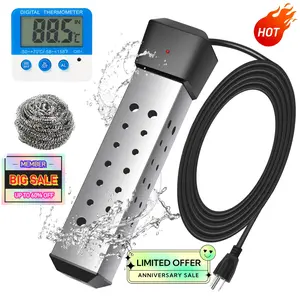 Immersion Water Heater, 1500W Portable Water Heater with LCD Thermometer & Stainless-Steel Guard, Heat 5 Gallons of Water in Minutes Bucket Heater Hot Tub Heater for Home Travel Camping Mini Pool