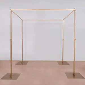 10ft 4-Post Gold Metal DIY Photography Backdrop Stand, Wedding Arch Canopy Tent