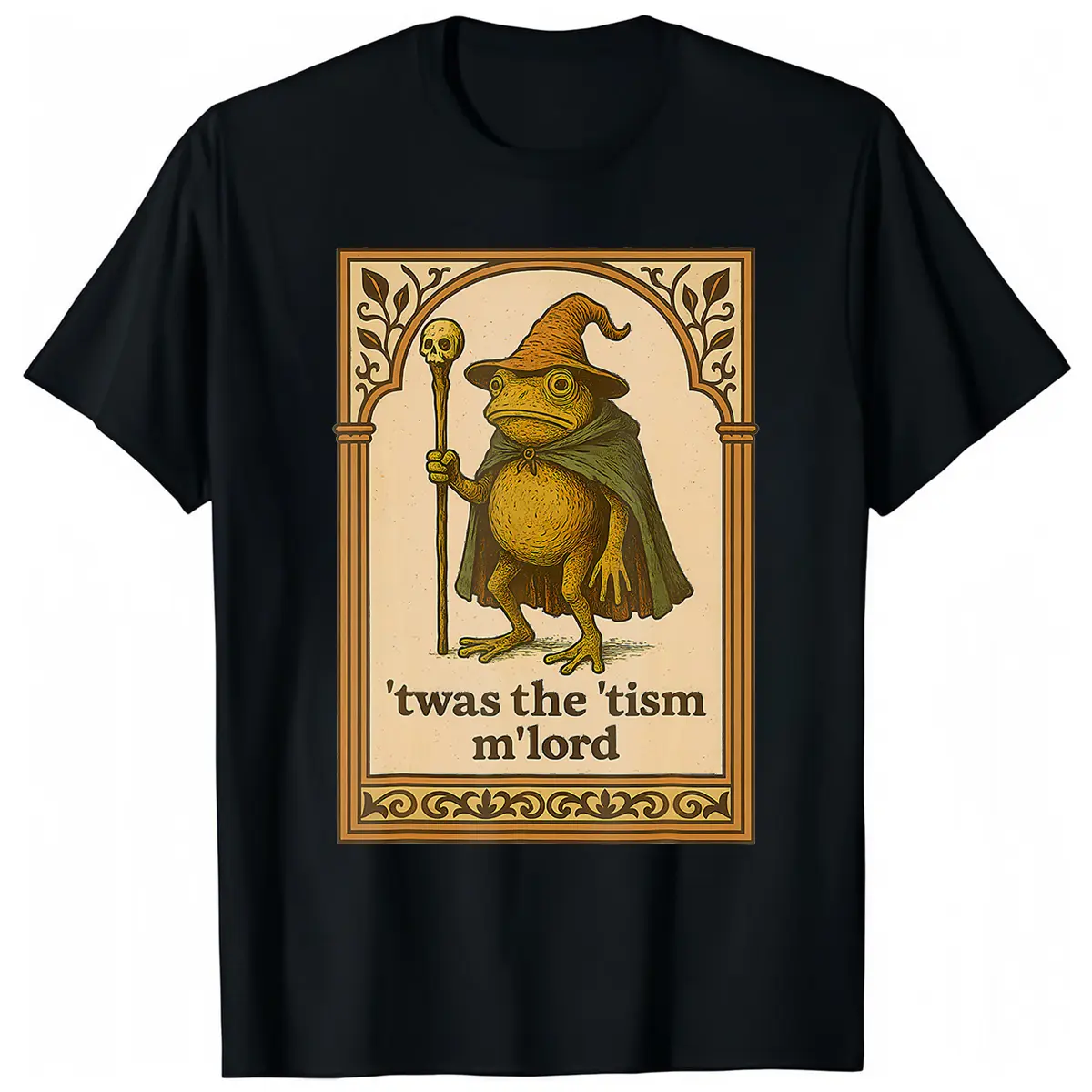 Men's Cotton Classic Short-Sleeve Round Neck T-Shirt - "Twas the 'Tism M'Lord" Funny Frog Wizard Autism Awareness Graphic, Soft Casual Fit, Print Stays Crisp, Fun Pick for Casual Days, Printed Image Streetwear Top