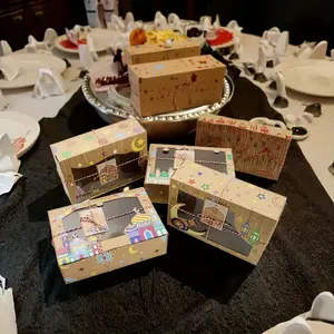 4/8pcs Eid gift box, Muslim design - Themed Gift Box, Eid gift box with ribbon and label, Ramadan party supplies, Eid decorations