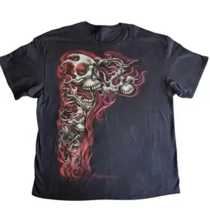 Y2K Gothic Punk Flaming Skulls Biker Grunge Affliction Black Graphic T-Shirt, Skulls Shirt, Unisex T-Shirt, For Men