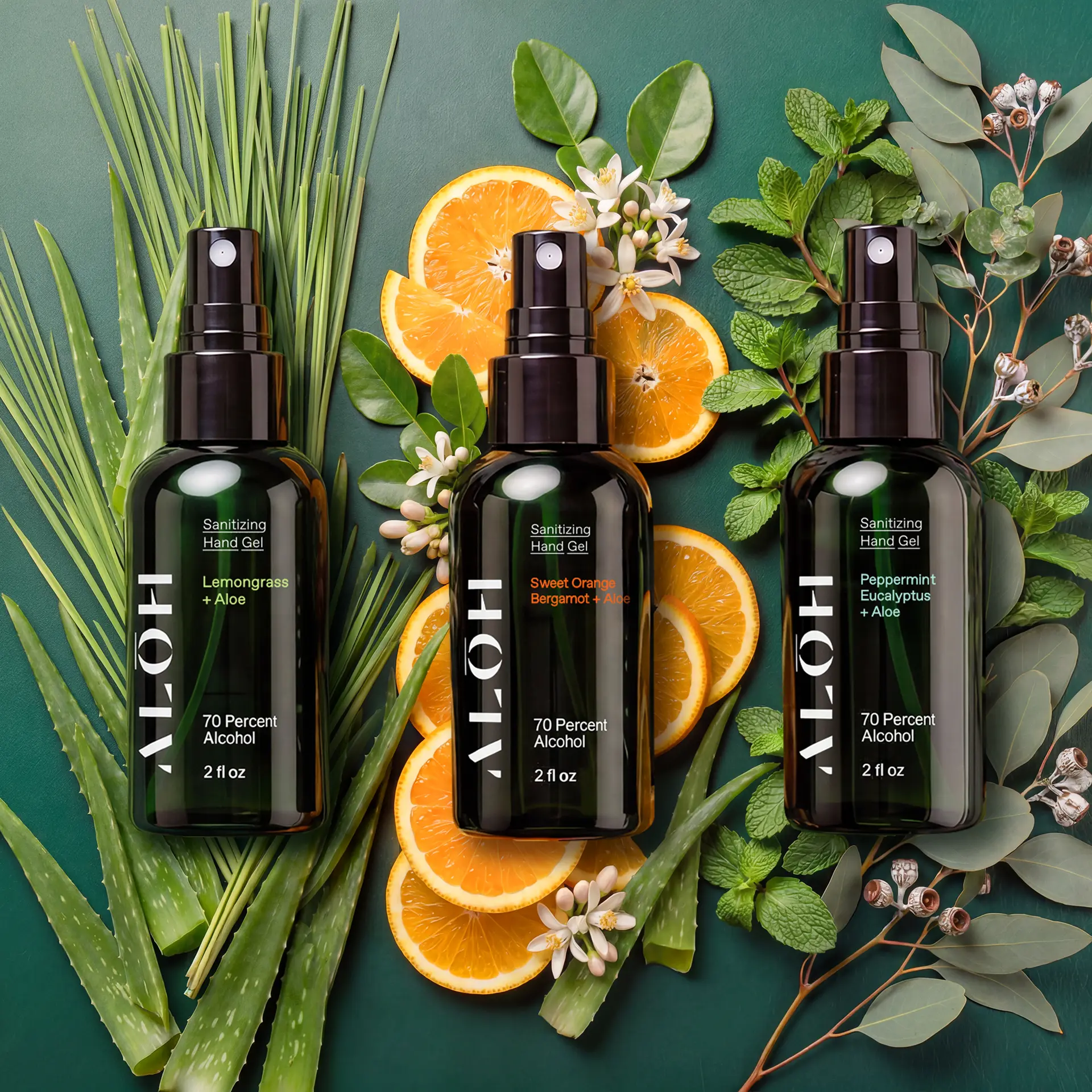 ALOH Hand Sanitizer Spray 3-Pack Variety – Lemongrass, Mint & Orange Bergamot