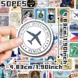 50PCS Vintage Stamp Style Aesthetic Stickers Pack, Retro Postage Illustration Vinyl Stickers for Scrapbooking, Journal, Planner, Album, Laptop, Water Bottle, Phone Case, DIY Craft Decoration, Gift Wrapping, Envelope Seals, Packaging Labels, Accessories
