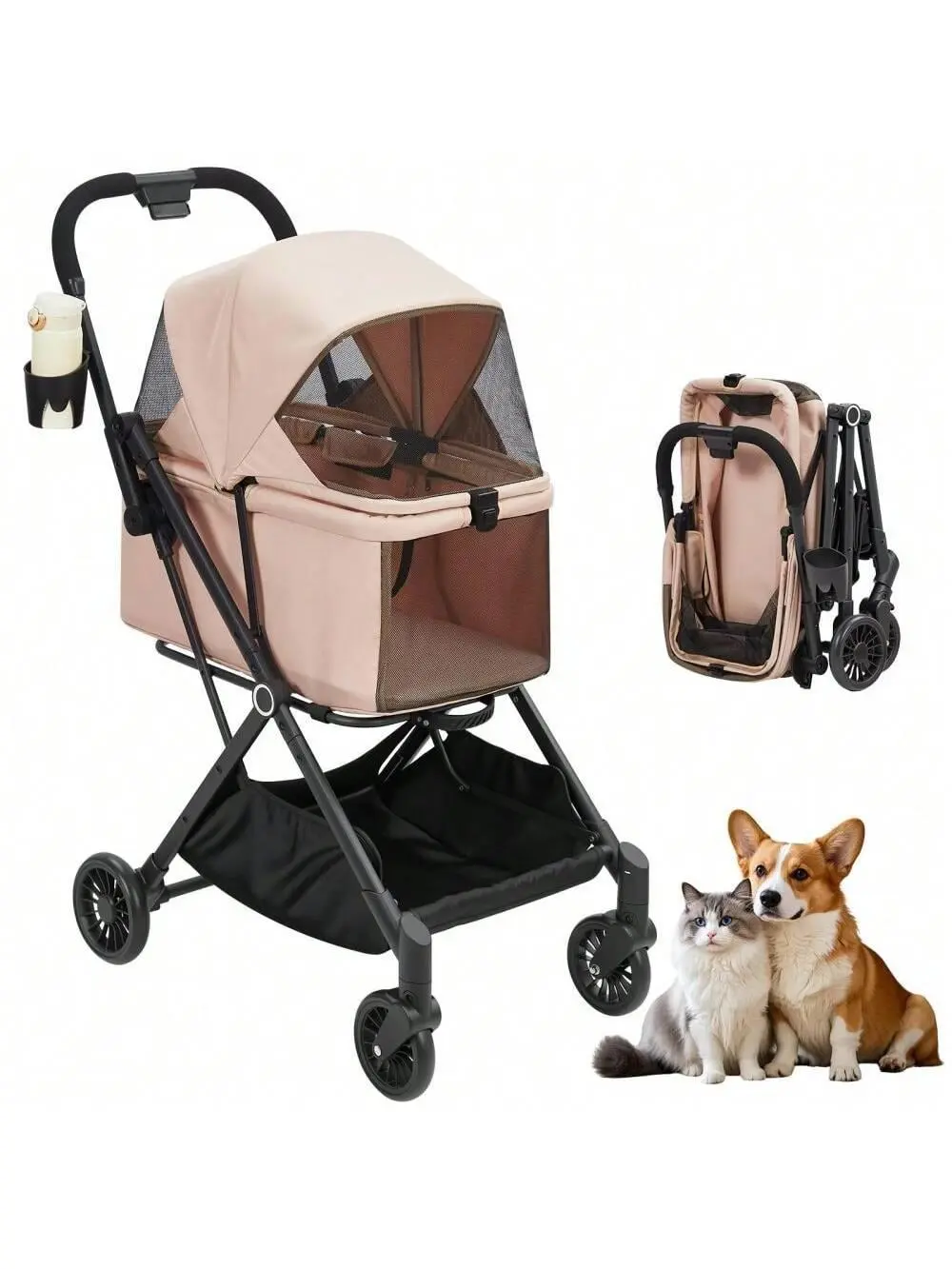 Pet Stroller For Dogs And Cats - 4 Wheels Lightweight Foldable Dog Stroller,Ideal For Small To Medium Pets - Up To 50Lbs,With 360-Degree Front Wheels & Foot Brake System,summerwins