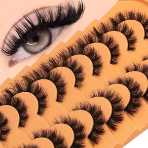 GROINNEYA False Eyelashes, Cosmetic False Lashes, Cat Eye Fluffy Faux Mink Lashes Wispy Lashes, DIY Dramatic Lashes, Dramatic Long Thick Volume Mink False Eyelashes Makeup, DIY Personal Lashes