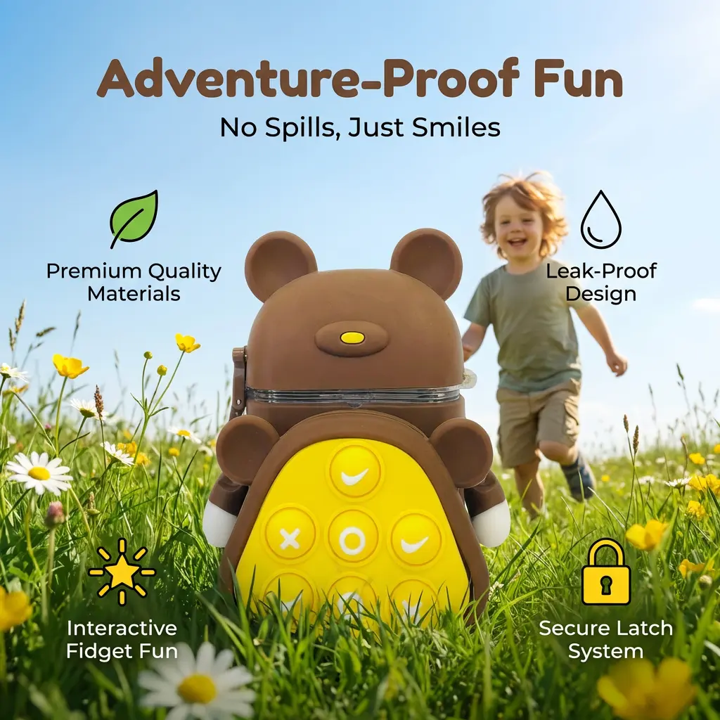 100% Leak-Proof Silicone Sippy Cup for Toddlers, Animal Shape Straw Cup with Strap, Eco-Friendly Bunny & Bear Outdoor Sports Water Bottle for School & Park travelessentials