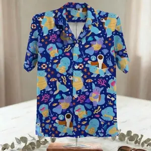 SquirtleBlastoise Hawaiian Shirt Cute Tropical Button Up Summer Vacation Beach Outfit Fun Unisex Style SquirtleShirt Gifts