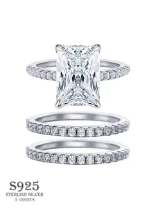 S925 Sterling Silver 4 Carat Radiant Cut Zirconia Ring, Stackable Engagement Ring, Statement Ring, Fashion Accessories for Women, Trendy All-match & Exquisite Jewelry for Birthday Gift, Engagement Wedding Rings