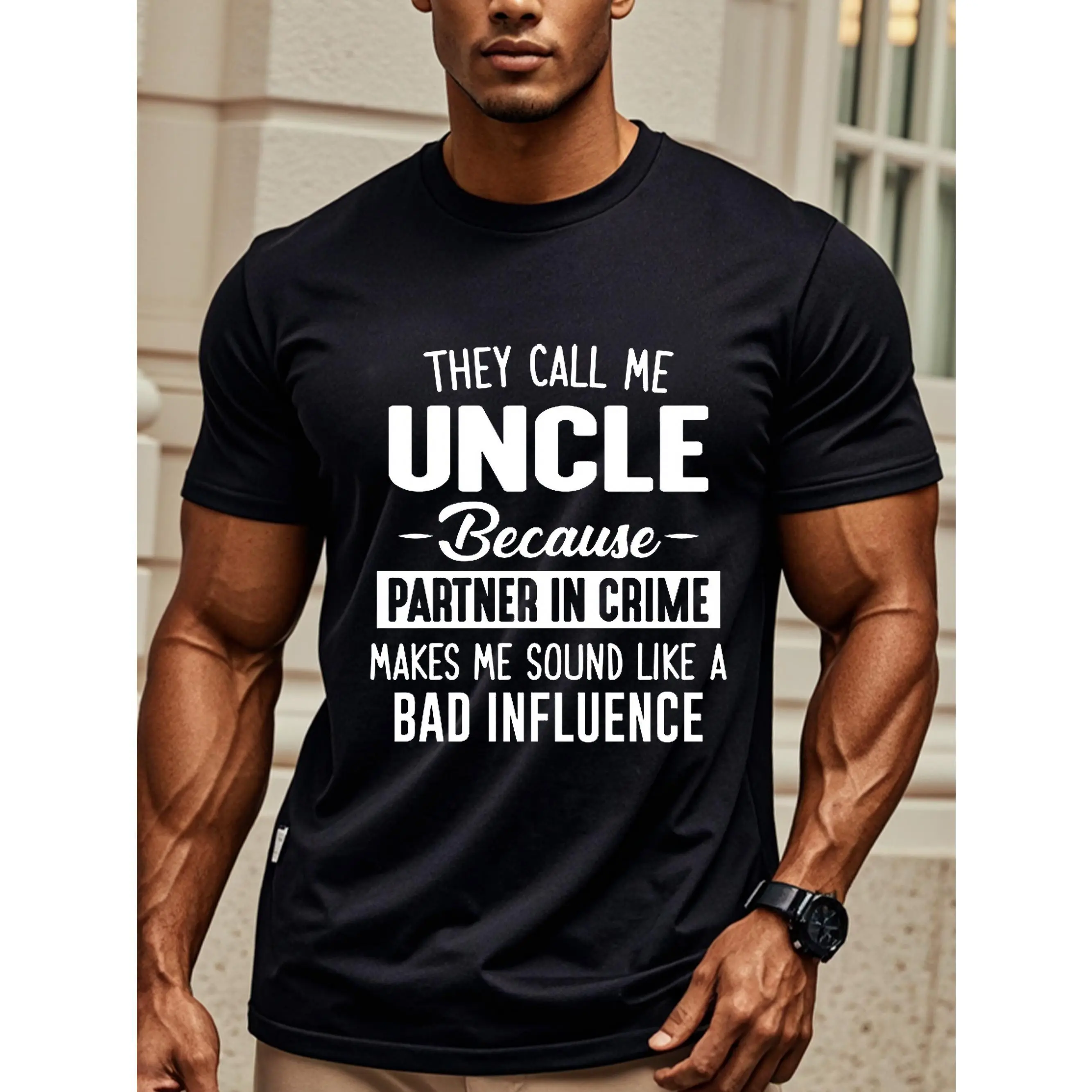 They Call Me Uncle Because Partner In..., Unisex Shirt, Uncle Birthday Gifts, Crew Neck Graphicng, Weekend Casual, Regular Fit, Moisture - Wicking,Casual Daily Style, Men's T Shirts, Men's Clothing For Summer Outdoor, Going Out