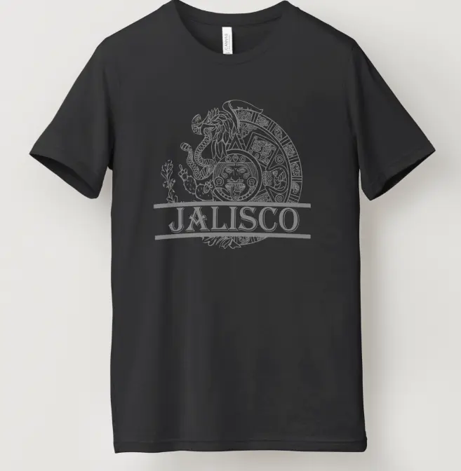 Jalisco Men's Casual Cotton Graphic Round Neck T-Shirt, Cool Mexican Flag Print, Short-Sleeve, Unisex Fit, Breathable, Stylish, Figure-Flattering, Streetwear Tops, Soft Fabric, Crewneck, Men's Gift Fashion Tshirt Menswear Outfits Tee Love
