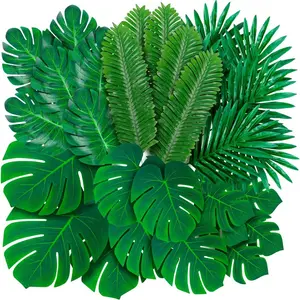 108 Pack Palm Leaves Artificial Tropical Monstera 6 Kinds Large Small Green Fake Palm Leaf with Stems for Safari Jungle Hawaiian Luau Party Table Decoration Wedding Birthday Theme Party Decorations