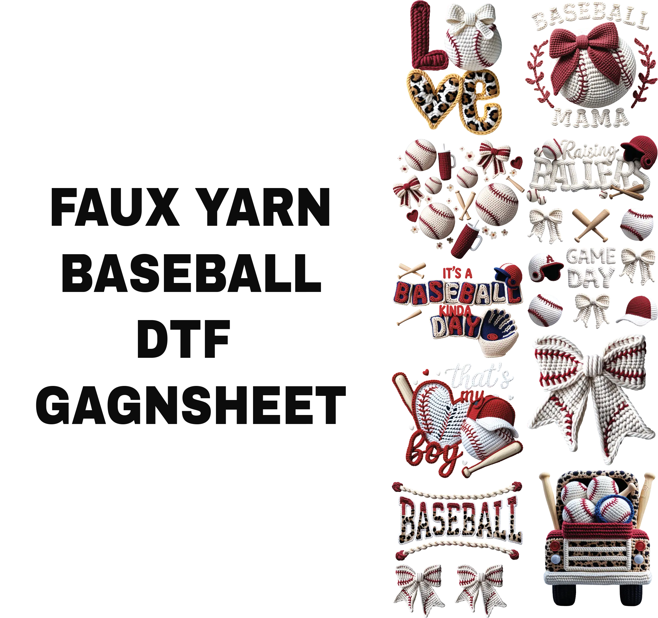 FAUX YARN BASEBALL DTF GANSHEET FOR SHIRTMAKING