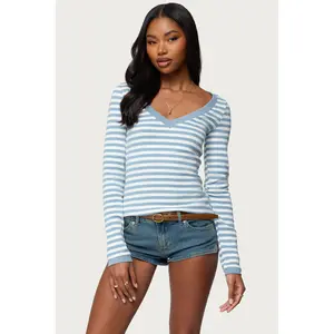 Kimi Striped Long Sleeve V Neck Top