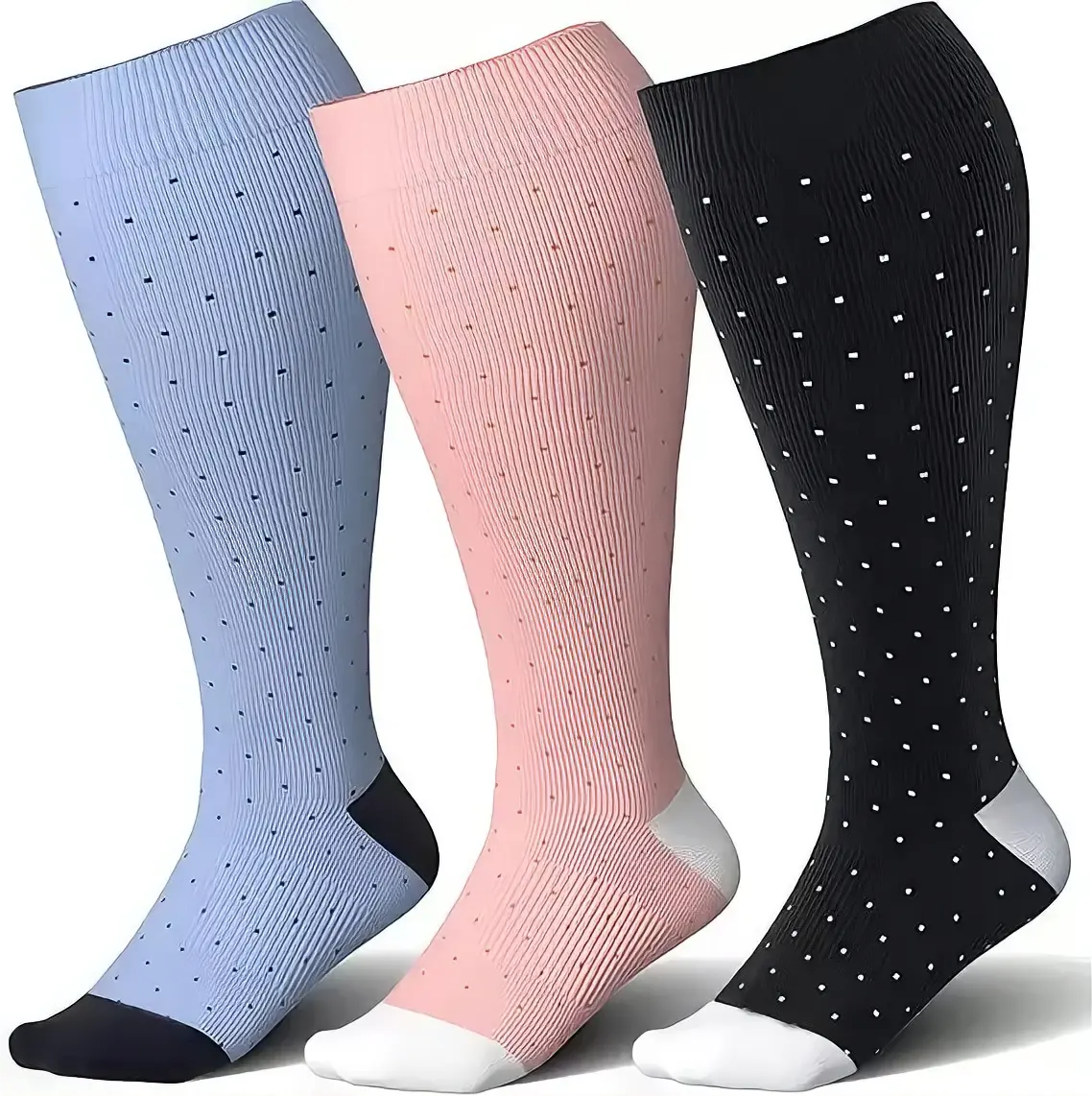 Plus Size Wide Calf Compression Socks (3 Pairs) - All Seasons High-Elastic Knee-High Support Socks for Running, Maternity Use