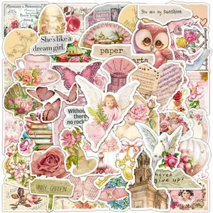 Vintage Flower & Letter Pattern Sticker, 50pcs/set Waterproof Self Adhesive Decor Paper, Decor Sticker for Gift Greeting Card & Water Bottle & Laptop, Floral Pattern Sticker