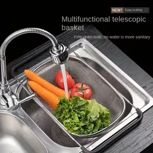 Adjustable Over the Sink Drain Basket, Fine Mesh Strainer with Handle, Kitchen Colander, Multifunctional Kitchen Organizer Tool, Kitchen Strainer Utensils, Stainless Steel