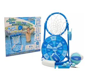 VOS Aqua Champ Pro 4-in-1 Pool & Backyard Game Set | Floating & Ground Play Sports Toy | Basketball, Football, Ball & Ring Toss for Adults | Outdoor Family Fun for Pool, Lawn & Indoor Use