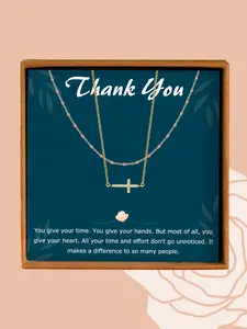 Rhinestone Decorated Cross Pendant Necklace with Gift Card & Gift Box, Elegant Necklace for Women for Party, Daily Clothing Decor, Trendy All-match Jewelry for Gift