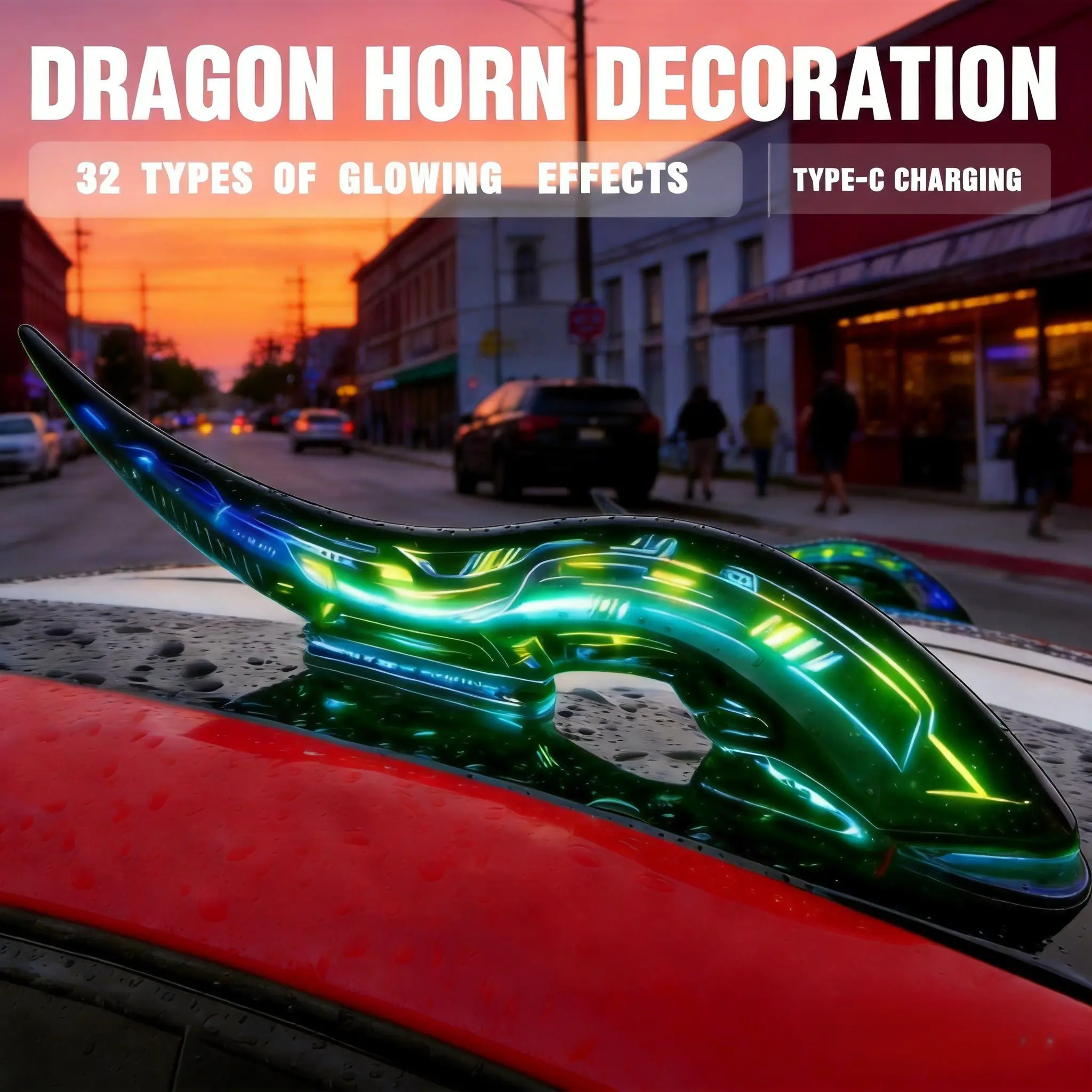 2-Pack Cyberpunk Glowing Version Decoration Light for Car Meets, 32 LED Modes, 16 Hours Battery, Type-C Fast Charge, Adhesive Backing Easy Car Roof Installation, 16Hrs Battery