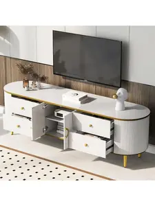 Bellemave  VIBE HAUS Modern TV Stand for TVs up to 80 Inches, Entertainment Center with 4 Drawers and 1 Cabinet, Wood TV Console Table with Metal Legs and Handles for Living room