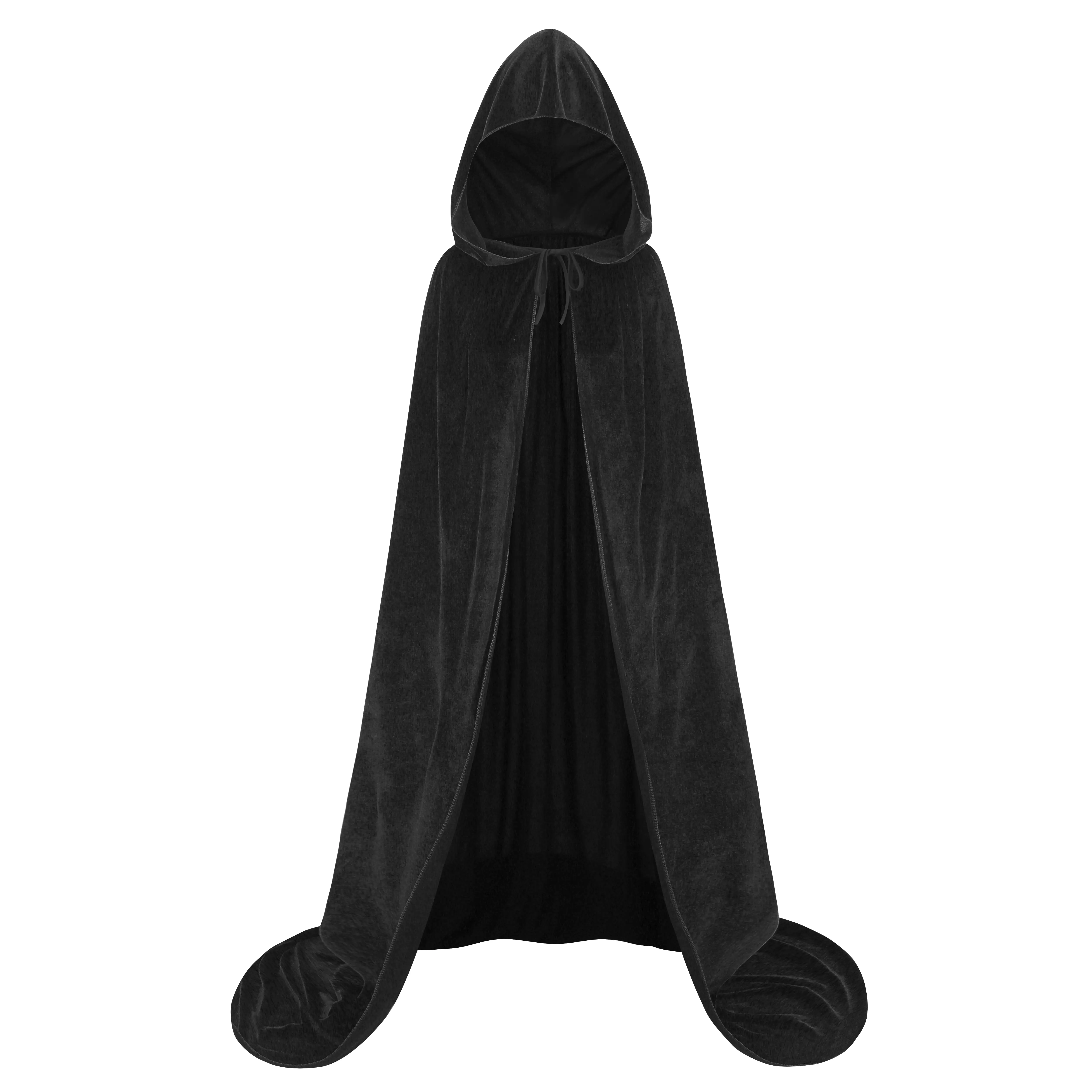 Adult Velvet Hooded Cape Halloween Costume, Vampire Witch Cloak Full Length Medieval Wizard Cosplay Robe for Women Men