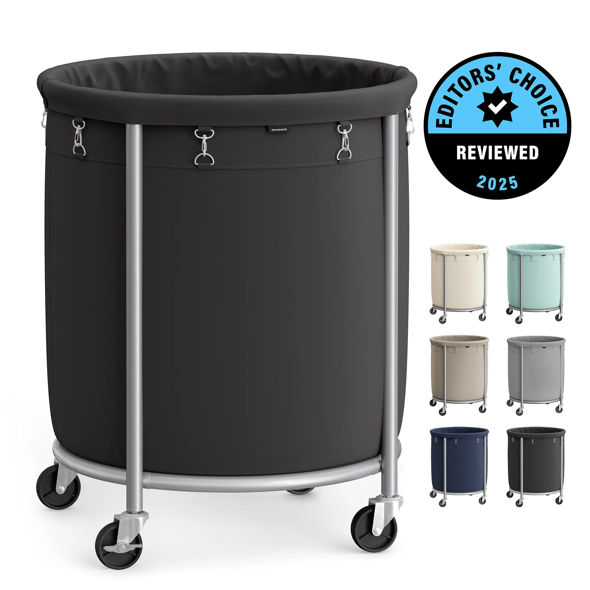 SONGMICS HOME Laundry Basket with Wheels, Rolling Laundry Hamper, Round Laundry Cart with Steel Frame and Removable Bag ,Organiser SONGMICS HOME Laundry Basket with Wheels, Rolling Laundry Hamper, Round Laundry Cart with Steel Frame and Removable Bag ,Organiser