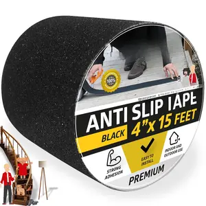 Anti Slip Grip Tape for Stairs, 4 Inches x 15 ,  Grip Tape for Stairs, Indoor, Outdoor Steps and Treads- Heavy-Duty High Traction Non-Skid Friction Safety Strips, Black